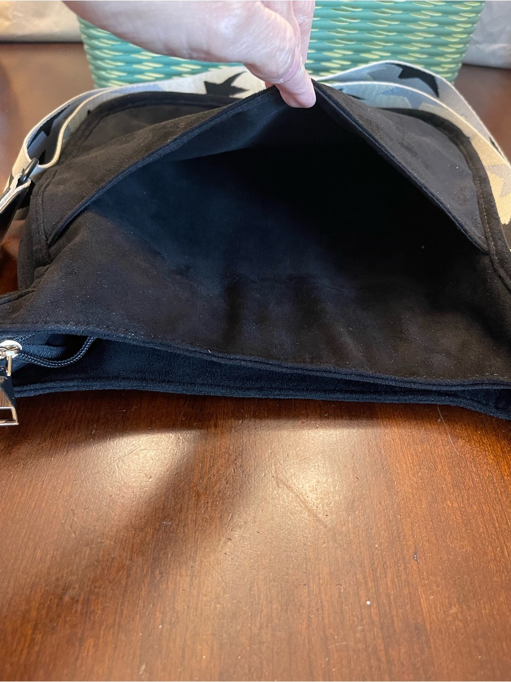Ah-dorned Suede Black Crossbody Bag With a designed Stars Strap - Picture 8 of 11